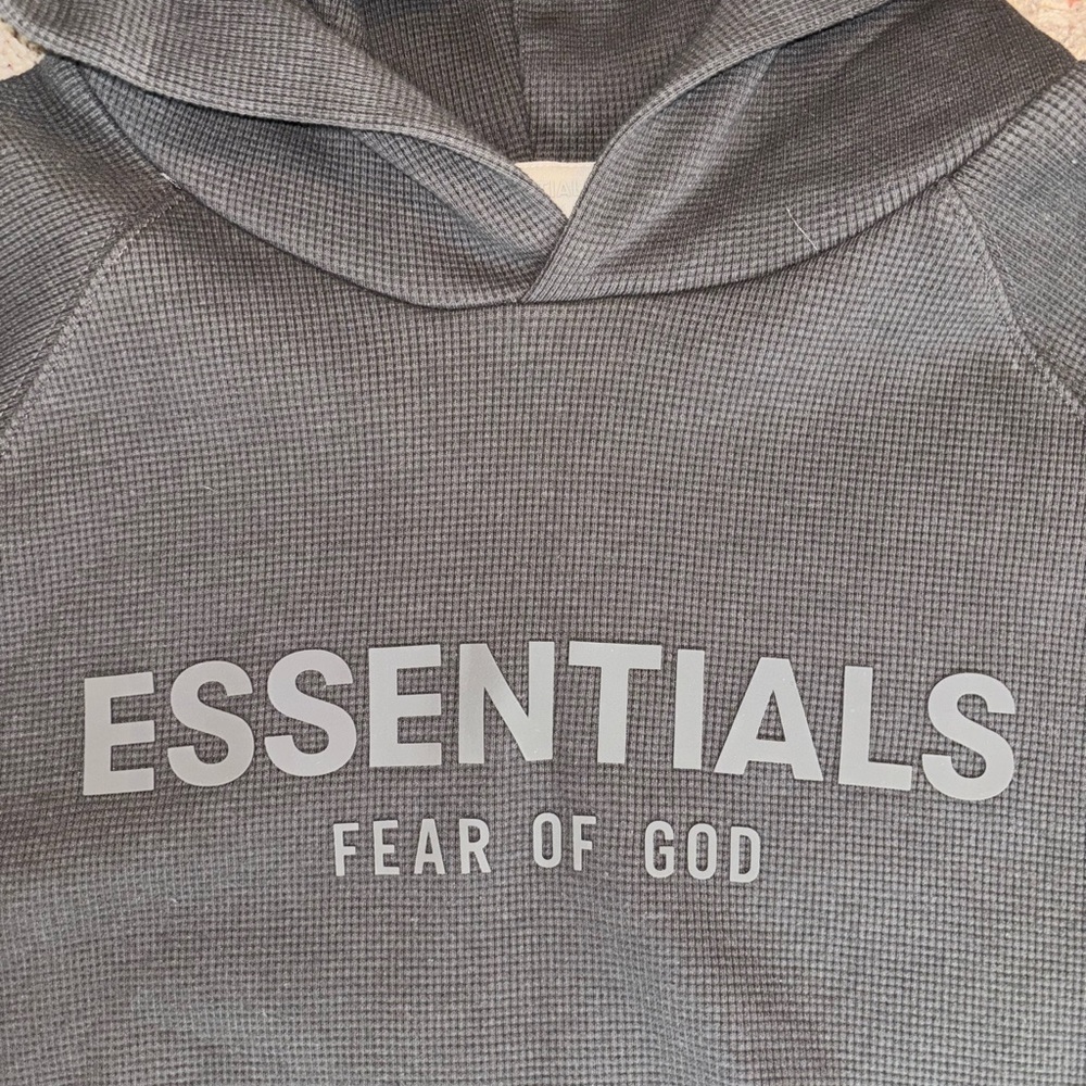 Fear of God Essentials Off Black Waffle Knit Raglan Hoodie